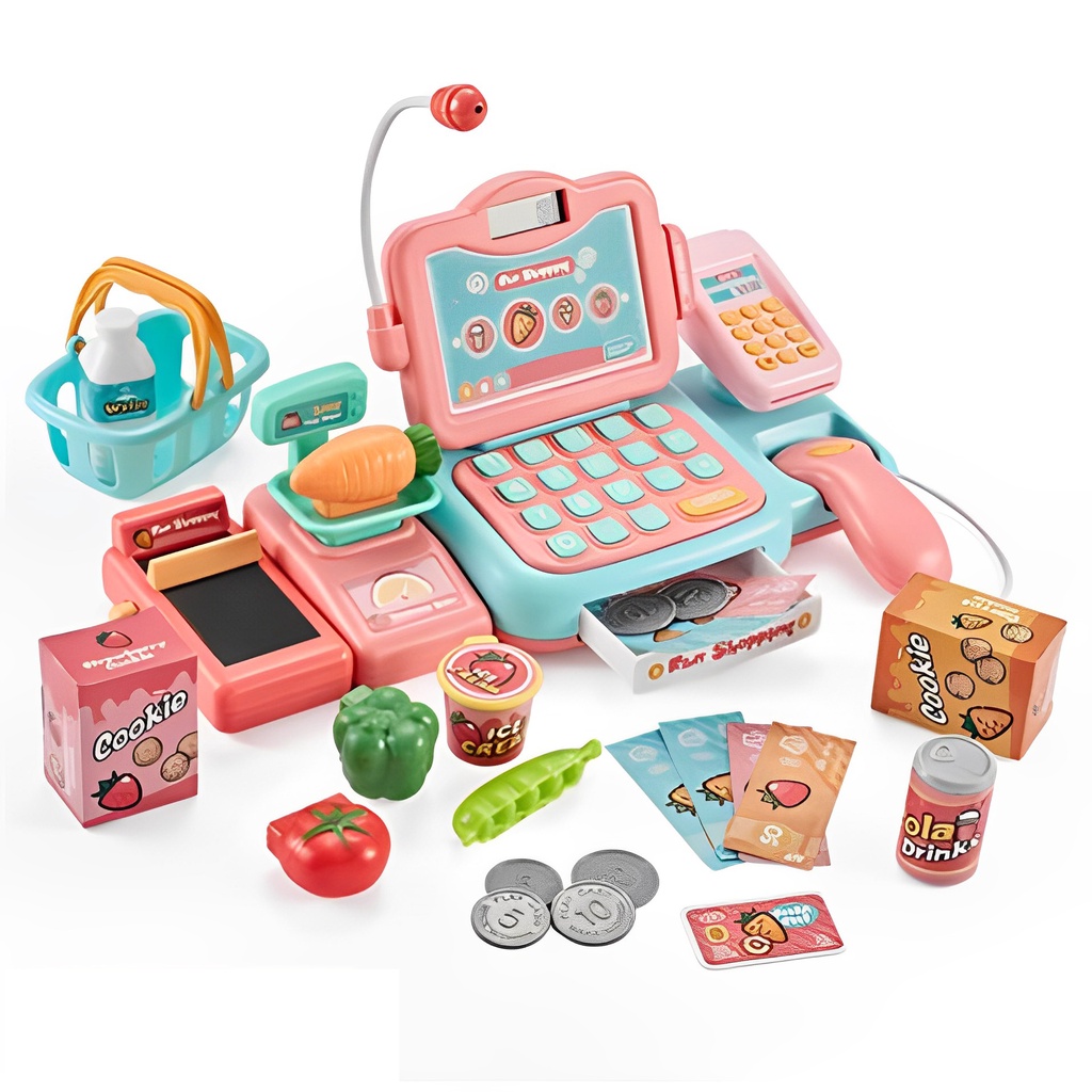 Giả vờ chơi siêu thị cửa hàng tạp hóa mua sắm máy tính tiền playset micrô máy tính đồ chơi giáo dục cho bé trai bé gái