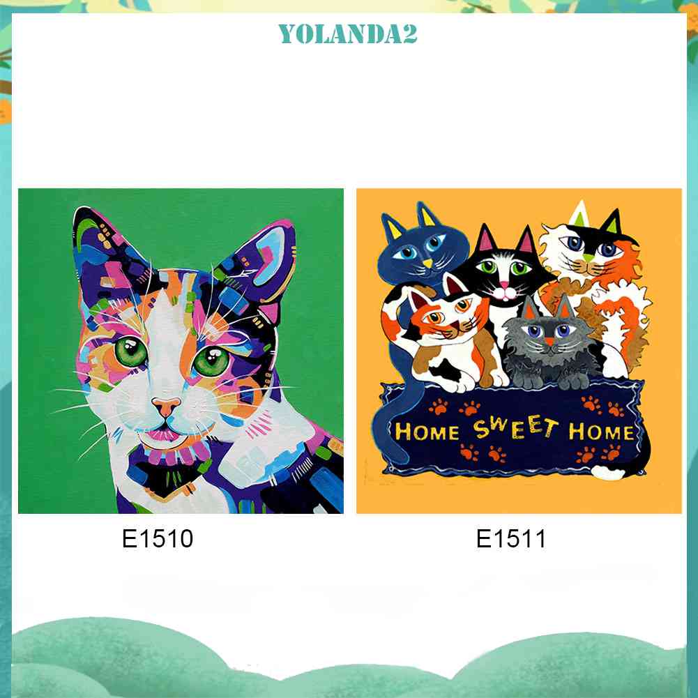 Tranh Đính Đá Kim Cương Toàn Bộ 5D DIY Hình Vẽ Mèo Nhiều Màu Sắc