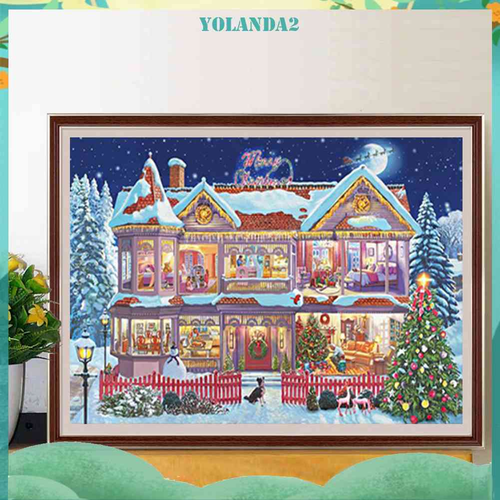 Tranh Đính Đá Kim Cương Toàn Bộ 5D DIY Hình Ngôi Nhà Giáng Sinh