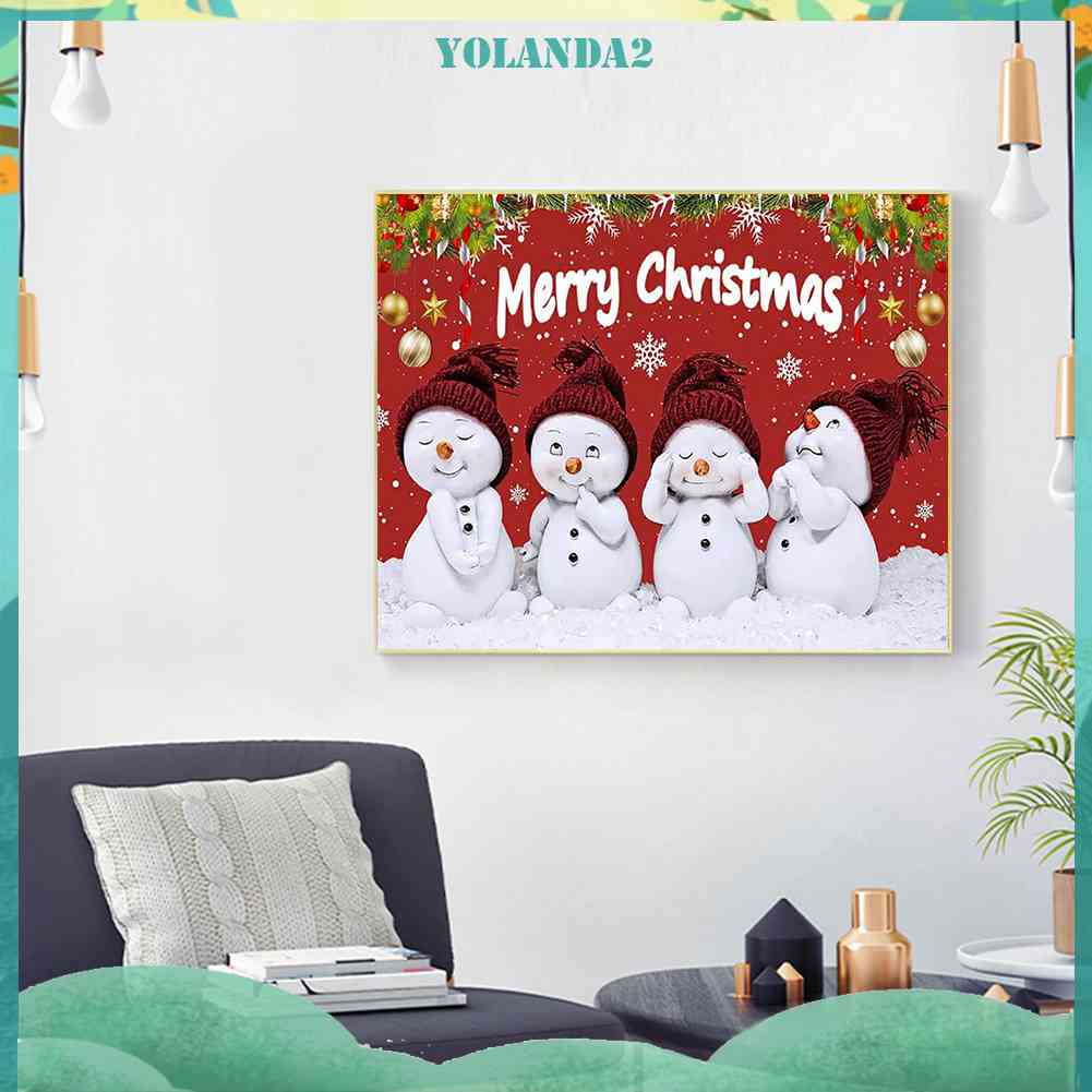 Tranh Đính Đá Kim Cương Toàn Bộ Họa Tiết Bốn Người Tuyết Dùng Trang Trí Tường