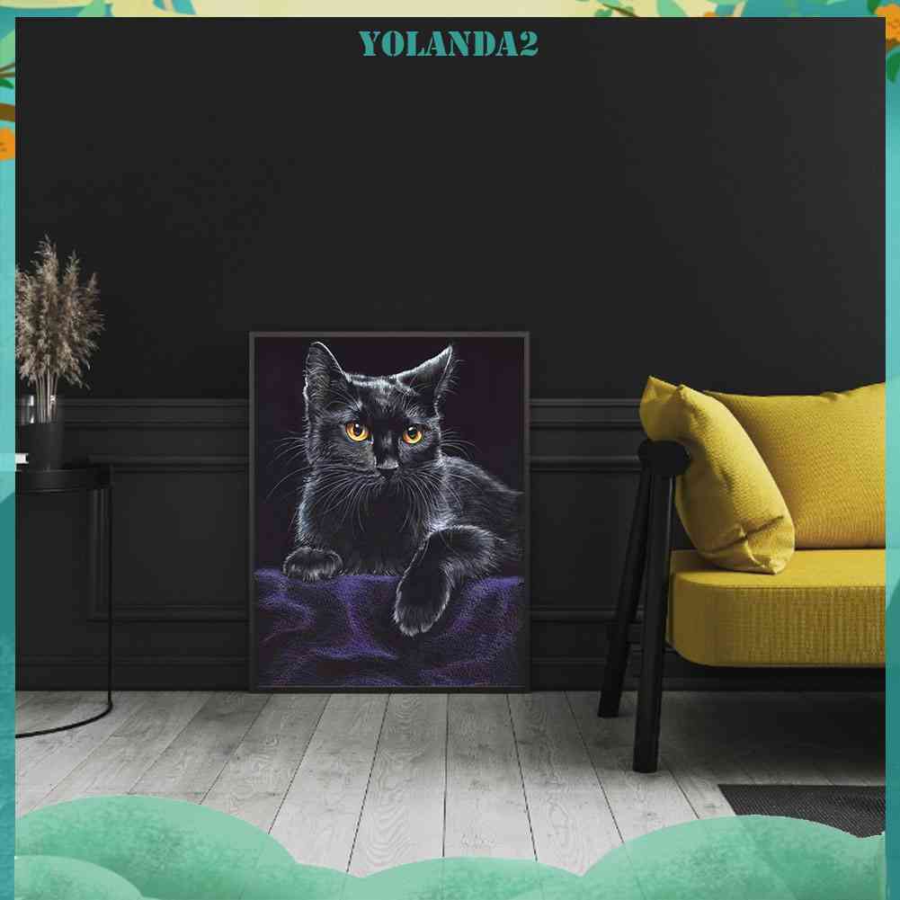 Bộ Tranh Đính Đá Tự Làm Hình Chân Dung Mèo Đen Độc Đáo