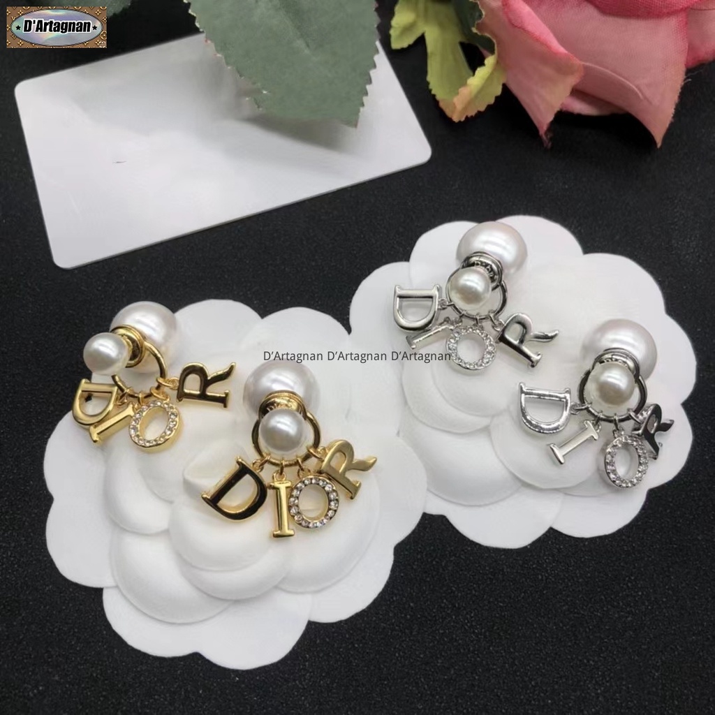 'TOP'CD Tribales Earrings Vàng Hoàn thiện Kim loại Trắng Nhựa Beading Giả Crystal Letter Mặt dây chuyền Stud Brass mạ vàng với thép In ấn Hàn Quốc 2023 Mới tái tạo thanh lịch Vintage Thời trang Không phai 925 Silver Needle for women