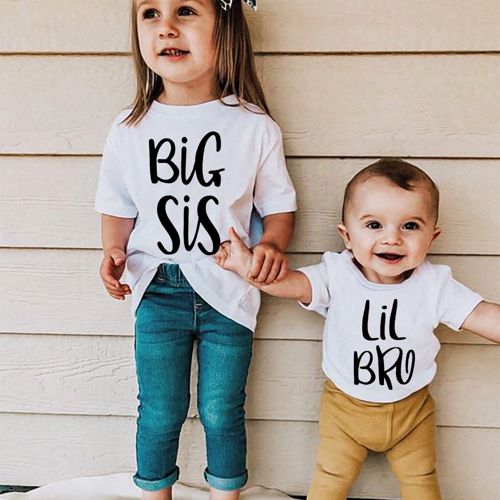Áo Thun Tay Ngắn In Chữ Big Sister Little Brother Twins Thời Trang Mùa Hè Cho Bé Trai Và Gái