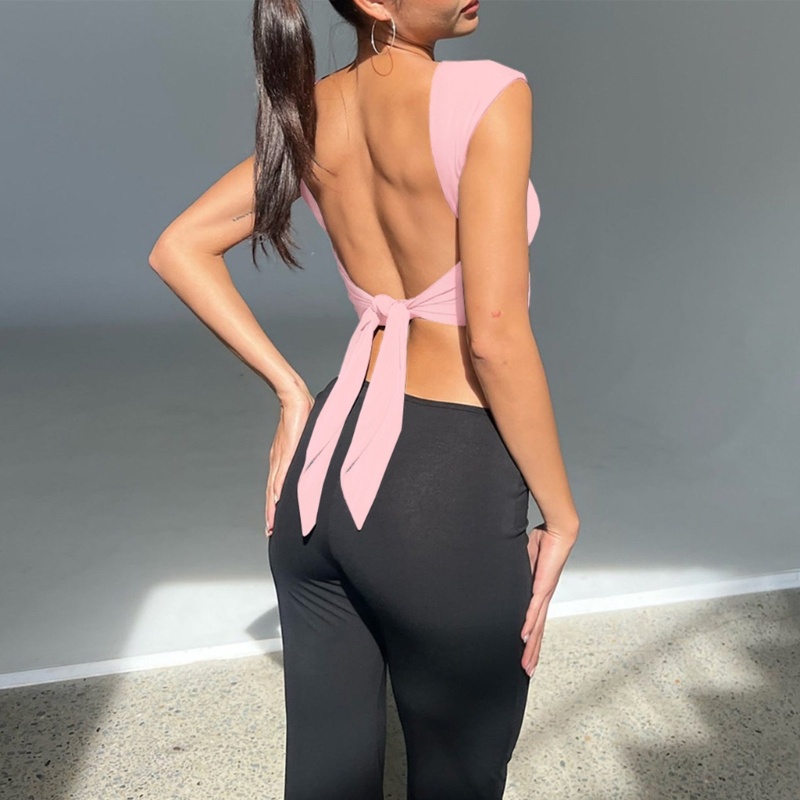 Áo Croptop Sát Nách Hở Lưng Màu Trơn Dáng Ôm Gợi Cảm Cho Nữ