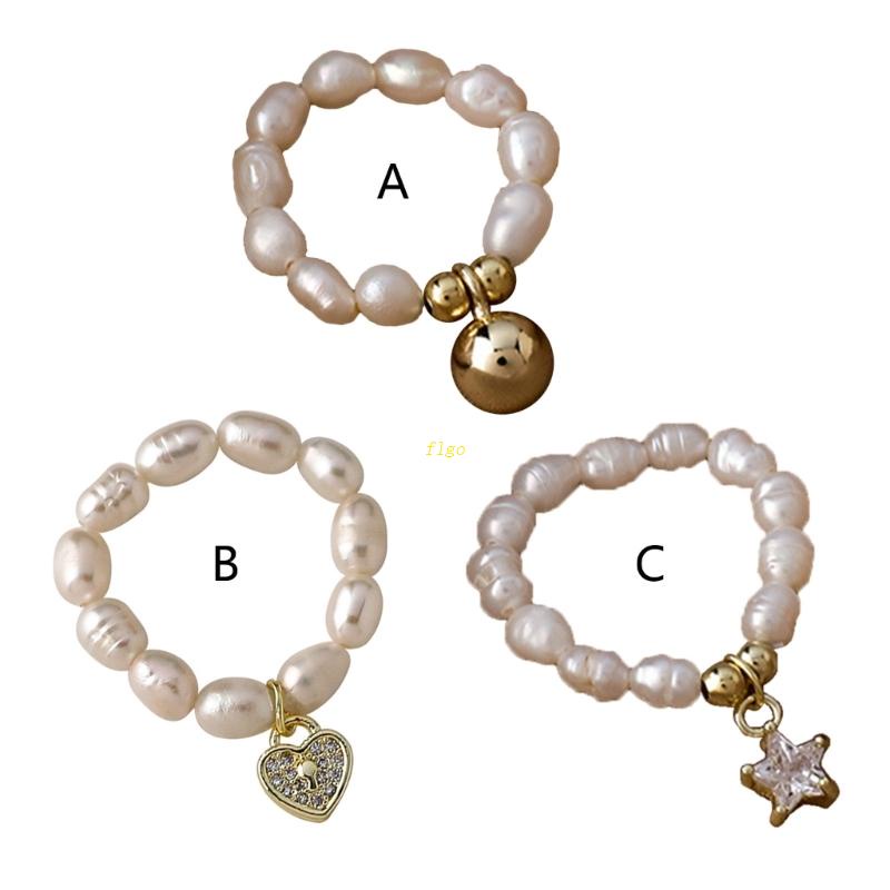 Nhẫn Đính Hạt Ngọc Trai Hình Ngôi Sao / Trái Tim Dễ Thương Dành Cho Nữ