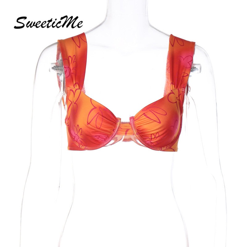 Áo Croptop Hai Dây Dáng Ôm In Họa Tiết Màu Tương Phản Thời Trang 2023 Cho Bạn Gái