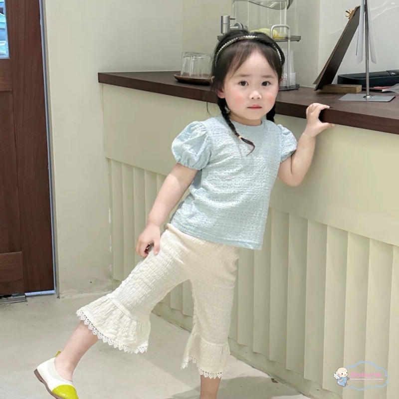 Bộ 2 Món Áo Thun Tay Ngắn + Quần Cotton Dáng Rộng Thời Trang Cho Bé Gái
