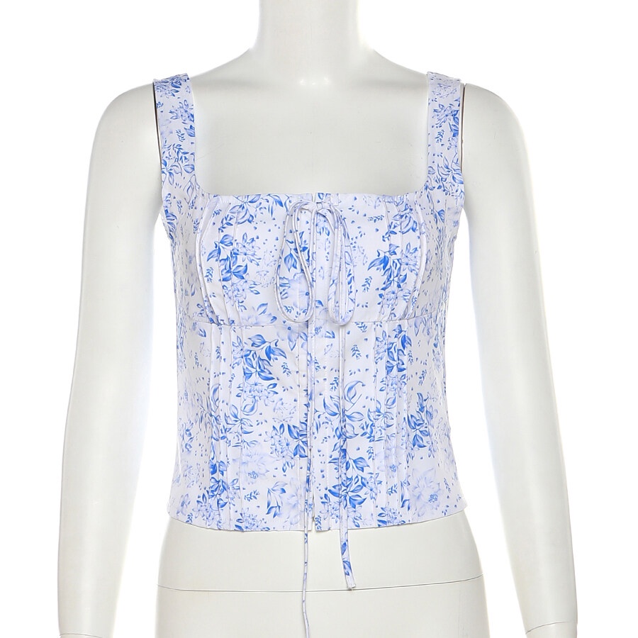 Weird Puss Áo Tank Top Cổ Vuông In Họa Tiết Hoa Thời Trang Mùa Hè 2023 Y2k Xinh Xắn Cho Nữ