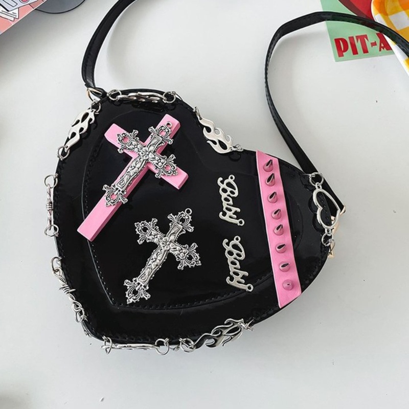 Túi Đeo Chéo Da PU Hình Trái Tim Phong Cách Gothic Harajuku Nhật Bản Cho Nữ
