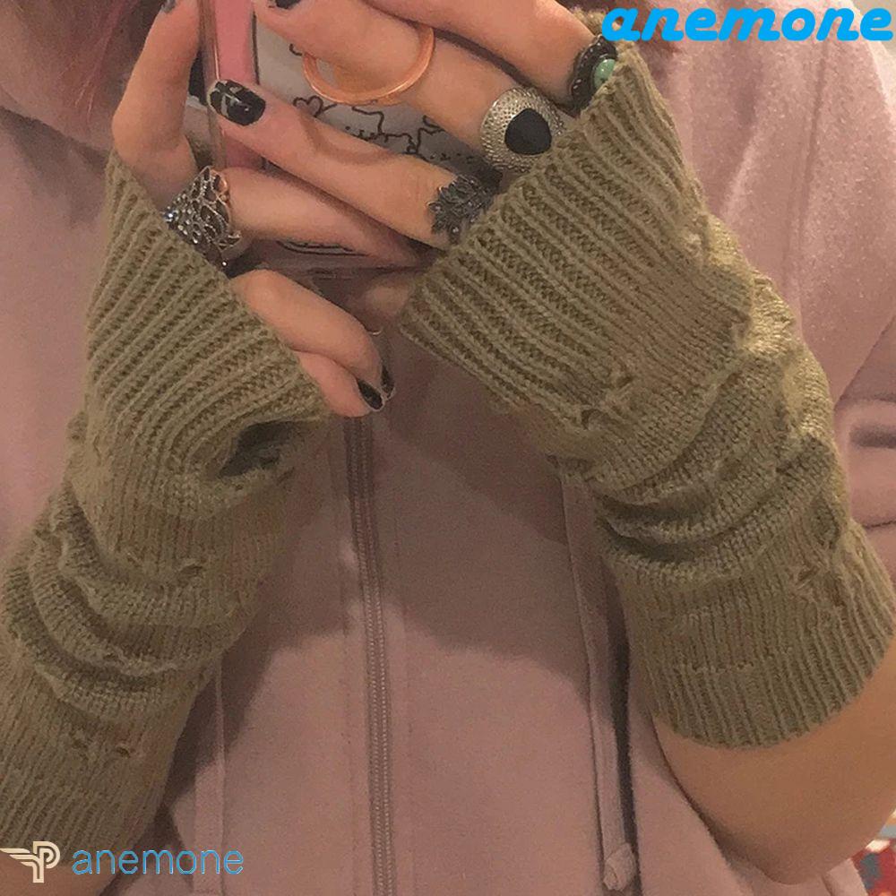 Găng Tay Len Dệt Kim Phối Lỗ Rách Phong Cách Harajuku Đơn Giản Thời Trang Cho Nam Và Nữ