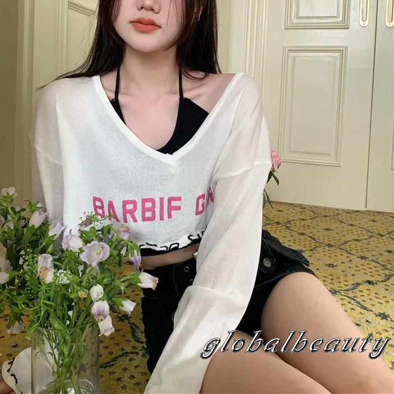 Bộ Áo Croptop Không Tay + Áo Thun Dài Tay Cắt Hở Lưng Gợi Cảm Cho Nữ