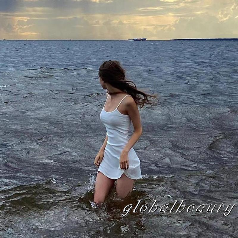 Đầm Mini Hai Dây Ôm Dáng Màu Sắc Trơn Hở Lưng Thời Trang Mùa Hè Cho Nữ