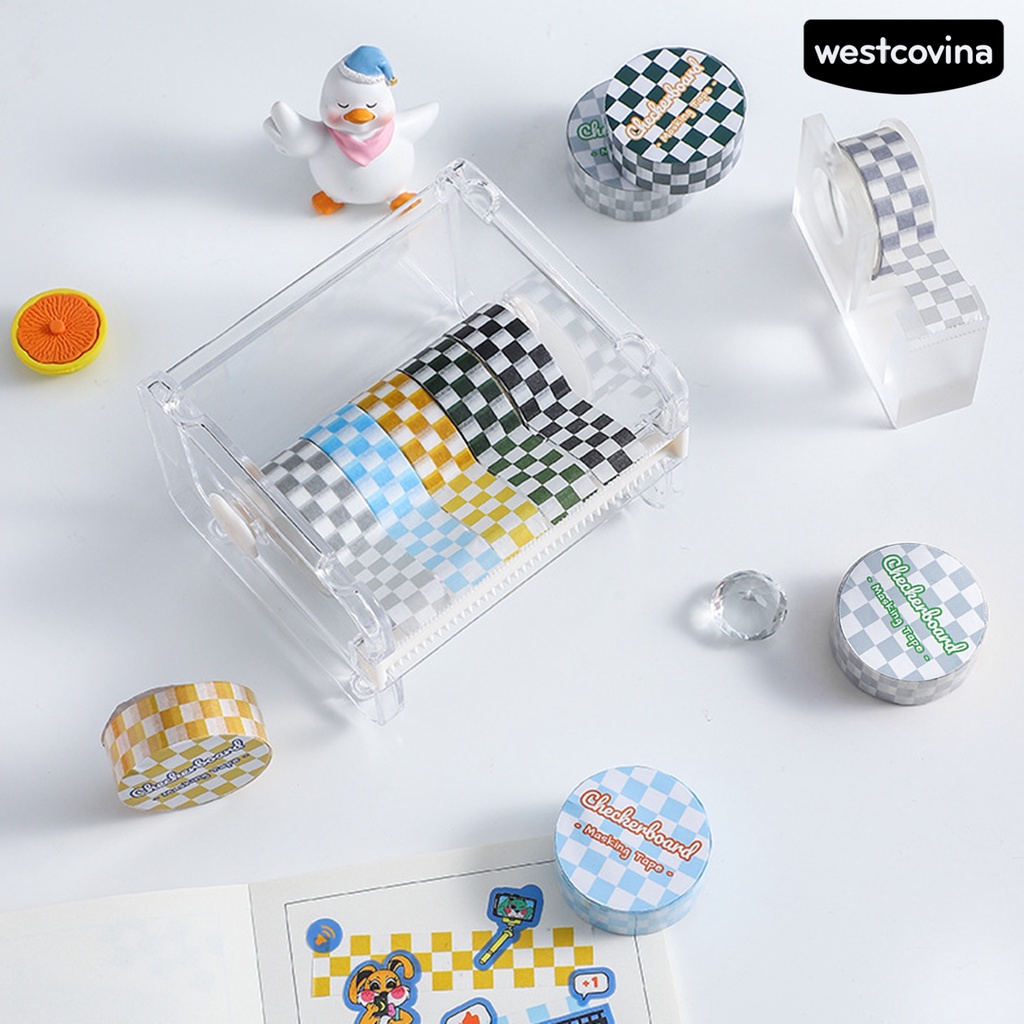 [COD]♪1 Cuộn Băng Dính Washi Trong Suốt In Họa Tiết Kẻ Sọc Chống Phai Có Thể Tháo Rời Trang Trí Sổ Tay