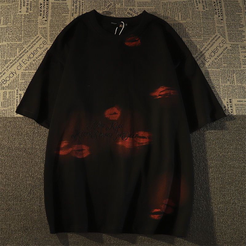 Áo Thun Ngắn Tay Dáng Rộng In Hình Đôi Môi Thời Trang Mùa Hè Dành Cho Nữ