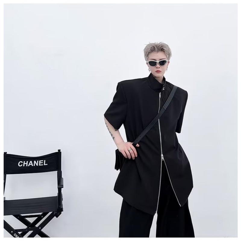 Áo Sơ Mi Tay Ngắn Phối Khóa Kéo Đôi Phong Cách Hàn Quốc Thời Trang Cho Nam