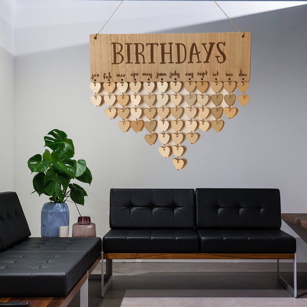 Hanging Ornament Board with BIRTHDAYS Capital Letters Natural Wood Board