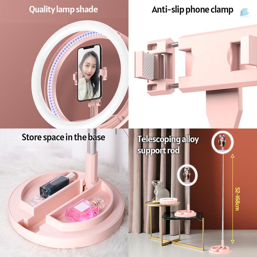 Vòng Đèn LED Tròn 10 Inches 10 Inch Có Thể Gập Lại Xoay 360 Độ Kèm Giá Đỡ Điện Thoại 3 Chế Độ Hỗ Trợ Quay Video Trang Điểm Chụp Ảnh