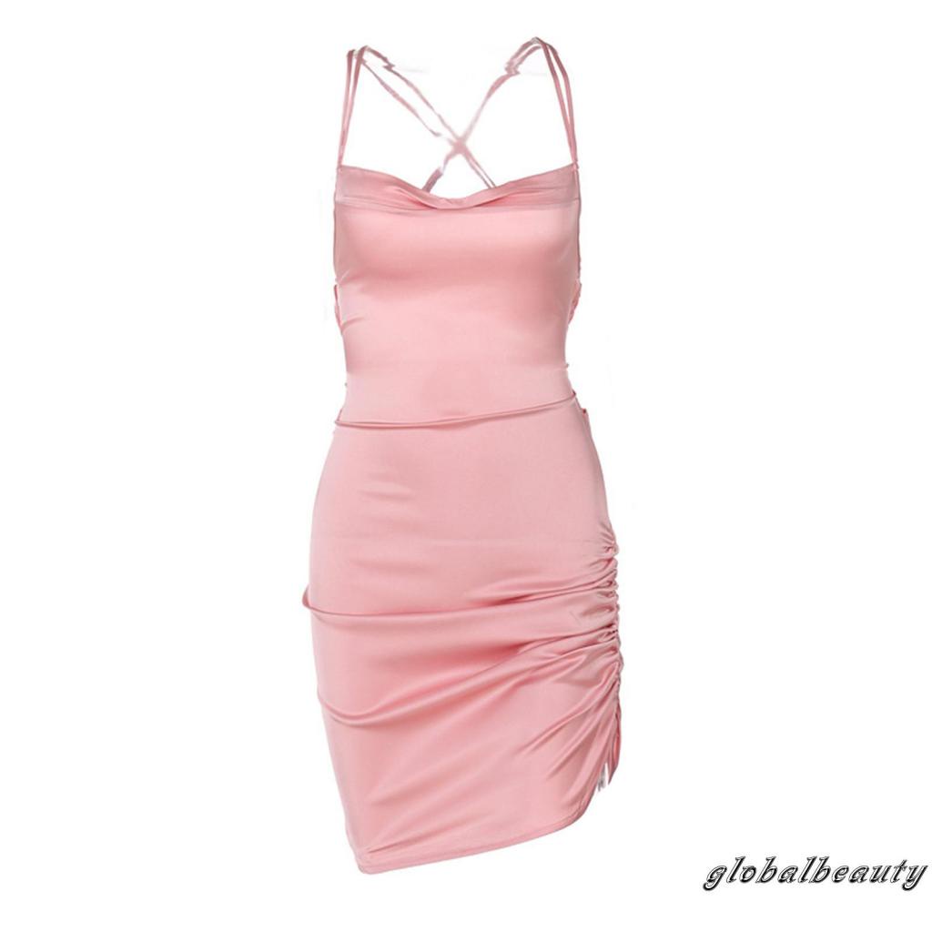 Gb-đầm Ôm Dáng Cổ Thuyền Màu Trơn Hai Dây Spaghetti Cỡ S / M / L / XL Cho Nữ
