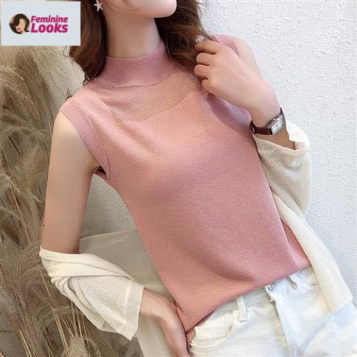 Áo Dệt Kim Sát Nách Cổ Cao Vải Lụa Lạnh Thoải Mái