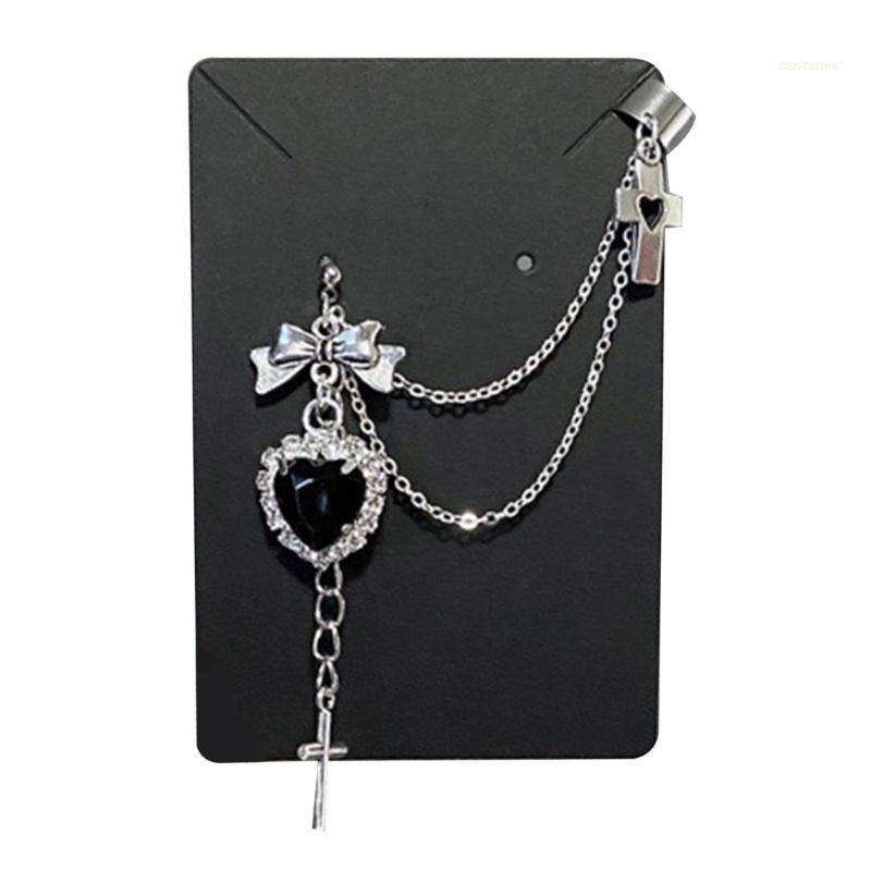 Bông Tai Dáng Dài Đính Đá Pha Lê Hình Trái Tim Thời Trang Cho Nữ