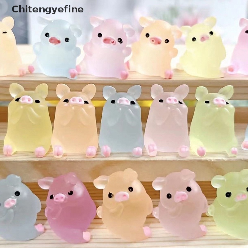 Set 1 / 5 Mô Hình Chú Heo Dạ Quang Mini Bằng Nhựa Resin Trang Trí Bảng Điều Khiển Xe Hơi / Nhà Cửa DIY