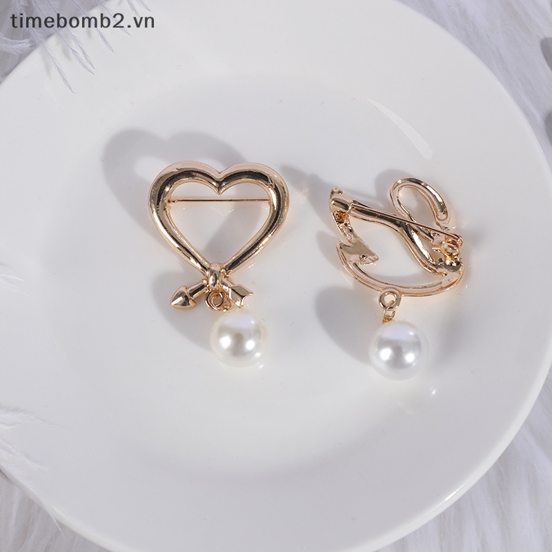 {Timebomb} Ghim Cài Áo Sweater Cardigan Dây Xích Đính Ngọc Trai Dễ Thương Thời Trang