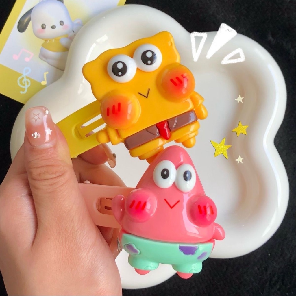Kẹp Tóc Hình Vuông Cỡ Lớn Họa Tiết Hoạt Hình SpongeBob Dễ Thương Cho Bạn Gái