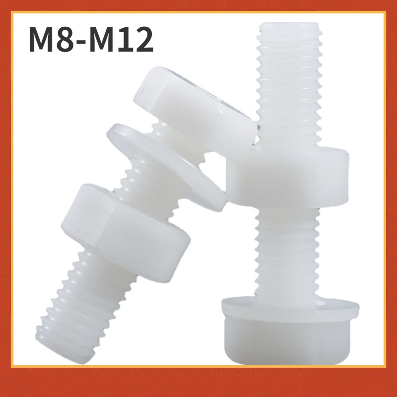 Bộ Bu Lông Lục Giác M8 / M10 / M12 Bằng Nhựa Nylon Cách Điện Màu Trắng