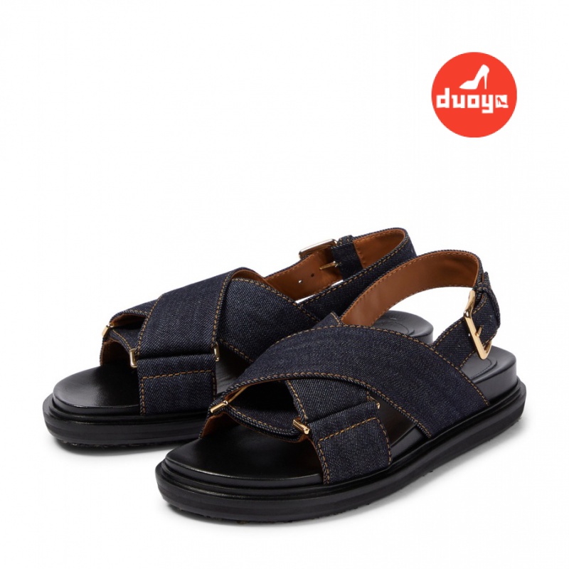 Duoya Tóc Thẳng ~ [Hàng Có Sẵn] Giày Sandal Denim Dây Chéo Hở Ngón Dễ Phối Đồ Cho Nữ Miễn Phí Vận Chuyển
