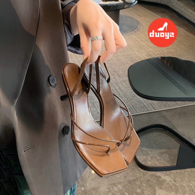 Duoya Giày Sandal Cao Gót Mũi Vuông Bằng Da Thật Hai Cách Đeo Thời Trang Xuân Hè Dành Cho Bạn Nữ Miễn Phí Vận Chuyển