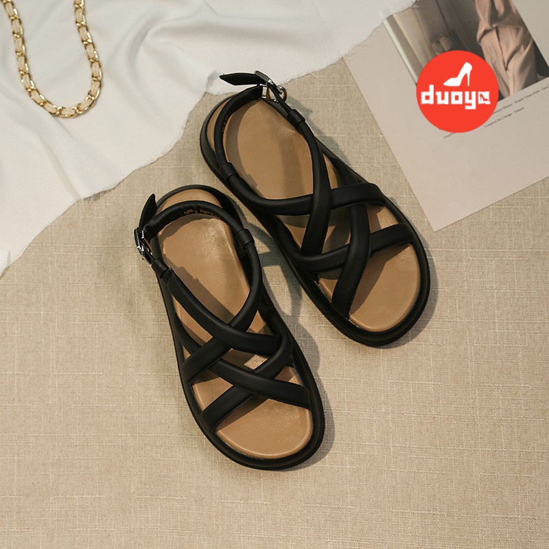 Duoya Tóc Thẳng ~ [Hàng Có Sẵn] Giày Sandal Đế Mềm Khoét Rỗng Dây Chéo Thời Trang Mùa Hè Cho Nữ Miễn Phí Vận Chuyển