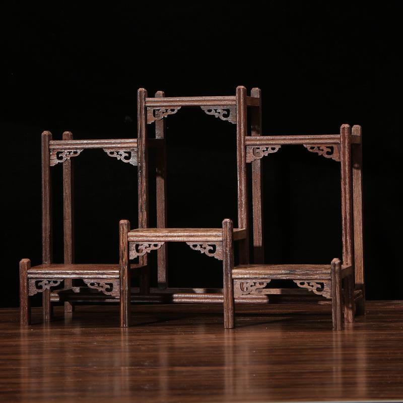 Kệ Gỗ Trơn Trưng Bày Bộ Ấm Trà Phong Cách Trung Hoa