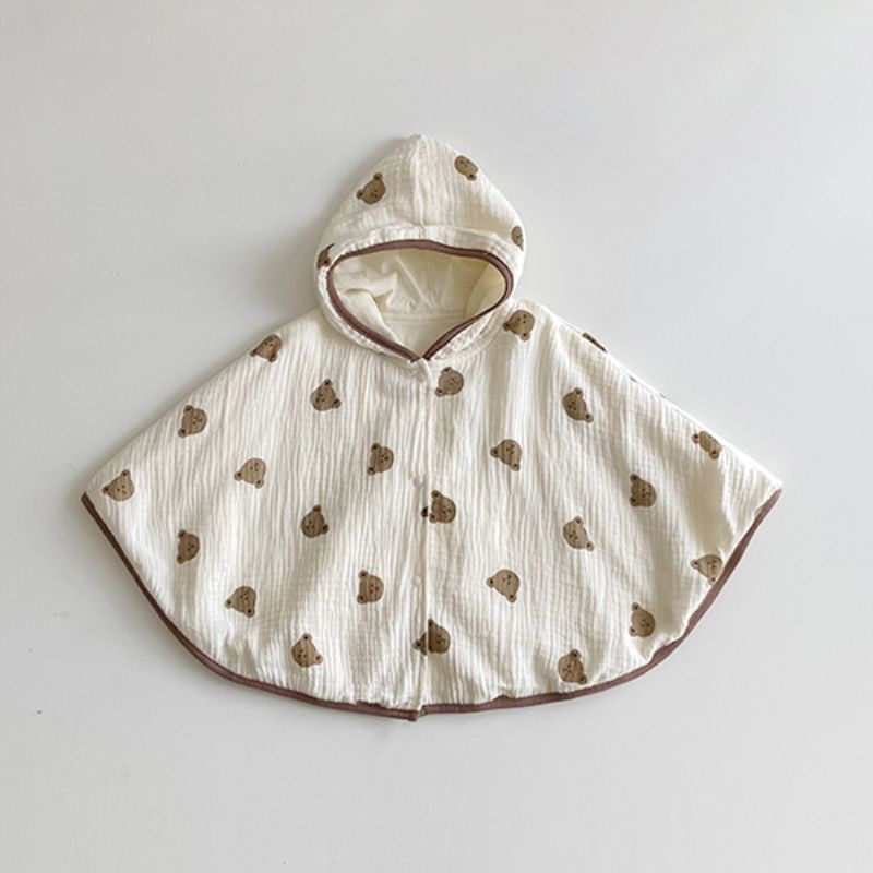 Áo Choàng Chống Nắng / Gió Chất Liệu Cotton Mềm Mại In Hoạ Tiết Gấu Xinh Xắn Cho Bé 0 -