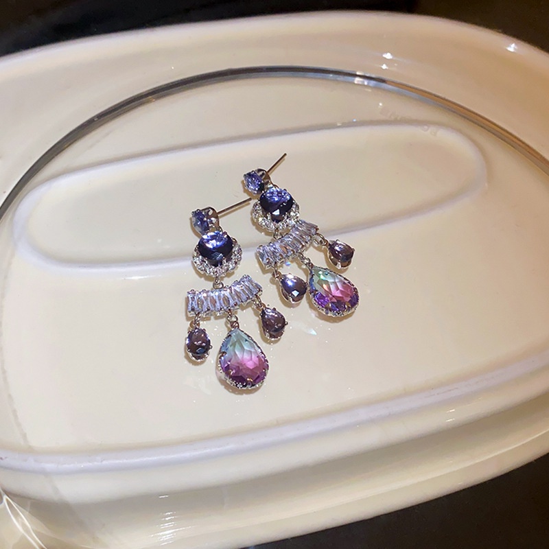 1 Đôi Bông Tai Hình Giọt Nước Đính Kim Cương Màu gradient Sang Trọng