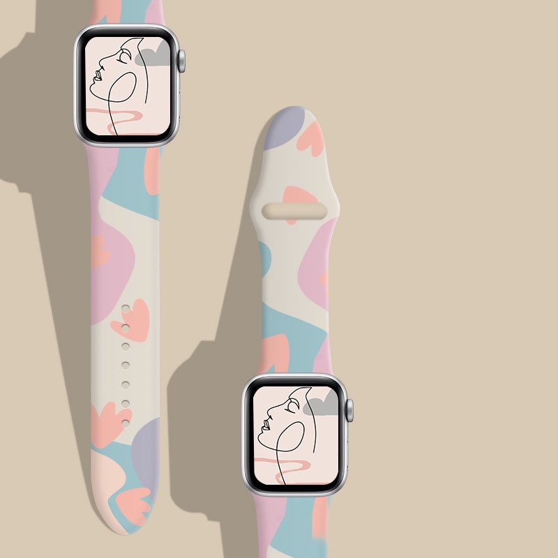 Dây Đeo Silicon In Họa Tiết Thời Trang Cho Đồng Hồ Thông Minh 44mm 40mm 38 / 42mm 45mm 41mm 49mm Ultra 8 7 6 SE 5 4 3