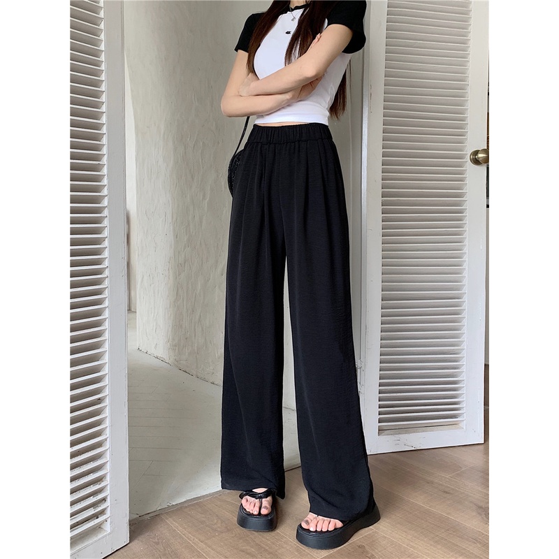SUXI Quần ống rộng Lưng Cao Co Giãn Thiết Kế Đơn Giản Thời Trang Mùa Hè Cho Nữ