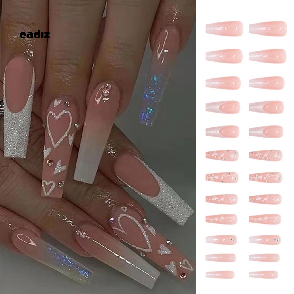 1 Bộ Móng Tay Giả Dài Đính Kim Cương Lấp Lánh Có Thể Tháo Rời