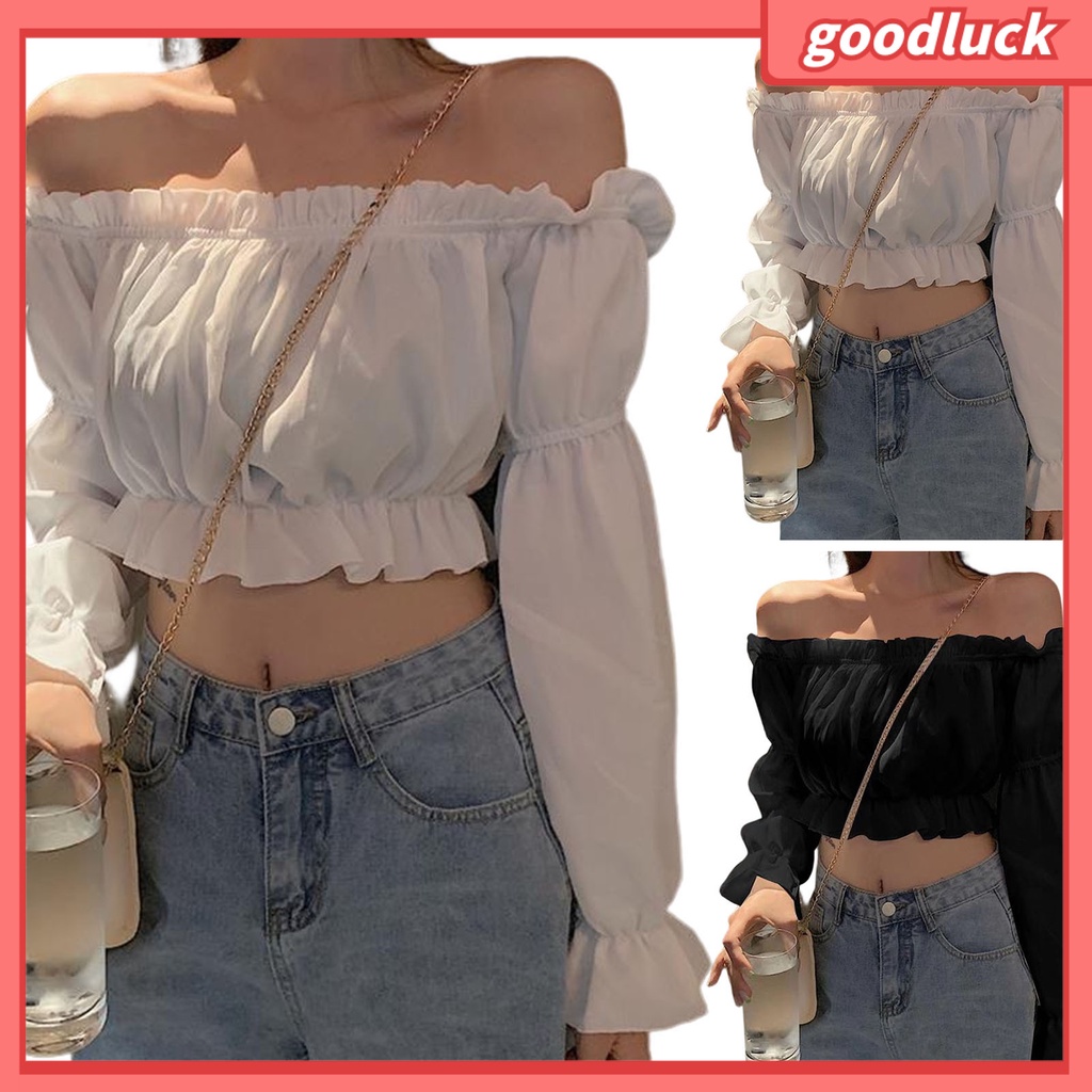 Áo Thun Tay Phồng Trễ Vai Thời Trang Dành Cho Nữ