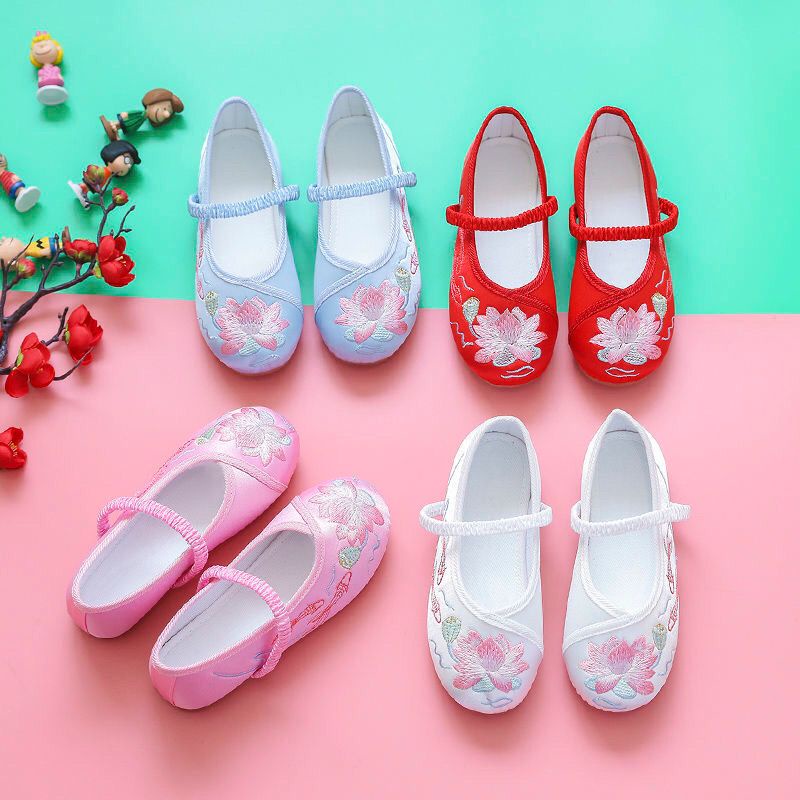Giày Búp Bê Thêu Họa Tiết Phong Cách Trung Hoa Cổ Điển Xinh Xắn Dành Cho Các Bé
