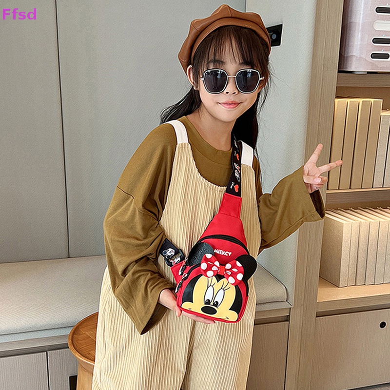 Túi Đeo Chéo Ngực Mini Bằng PU Canvas Phối Màu Tương Phản Họa Tiết Hoạt Hình Cho Bé