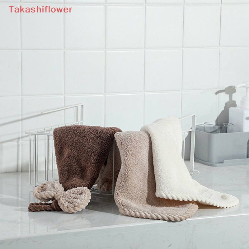 (Takashiflower) Khăn Lau Tay Bằng Vải Nhung San Hô Mềm Mại Thấm Hút Nhanh Khô Thắt Nơ Cho Nhà Bếp / Phòng Tắm