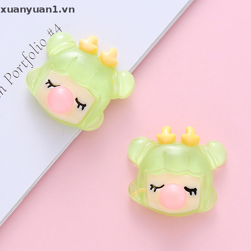 Set 5 Kẹp Tóc Dạ Quang Bằng Nhựa Trong Suốt Hình Cô Gái Thổi Bong Bóng DIY