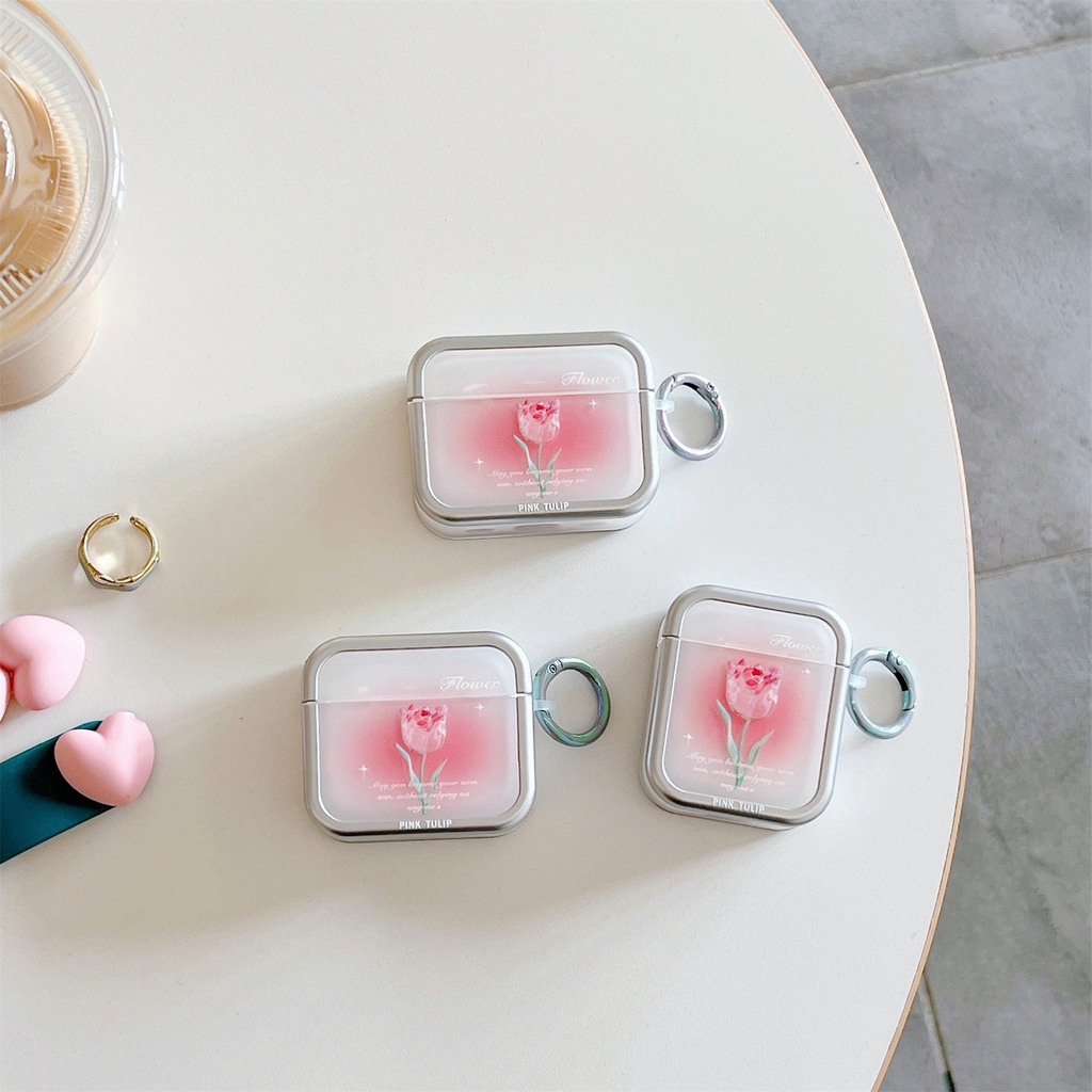Vỏ Bảo Vệ Hộp Sạc Tai Nghe Bluetooth Không Dây AirPods 1 / 2 Gen3 Pro2 2022 Bằng TPU Mềm Trong Suốt Chống Trầy Xước Hình Hoa Tulip Hồng Đơn Giản
