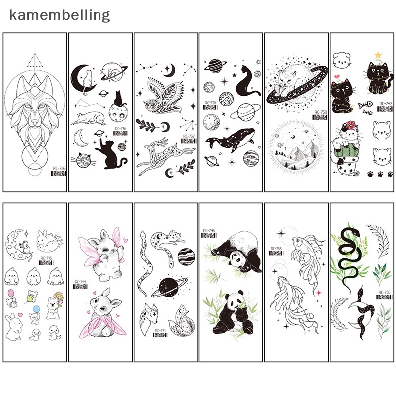 Kamembelling Hình Xăm Dán Tạm Thời Họa Tiết Động Vật Màu Đen Cho Nam Và Nữ