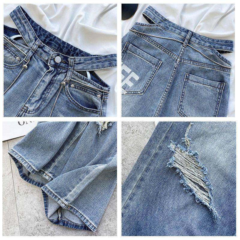 Quần Jeans Denim Lưng Cao Dáng Rộng Thiết Kế Đục Lỗ Thời Trang Mùa Hè Hàng Mới Dành Cho Bạn Nữ