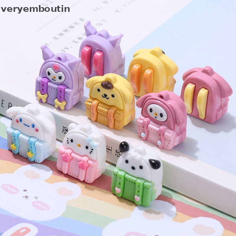 Set 2 Túi Đi Học / Nhà Búp Bê Bằng Nhựa Resin Họa Tiết Hoạt Hình 3D Diy