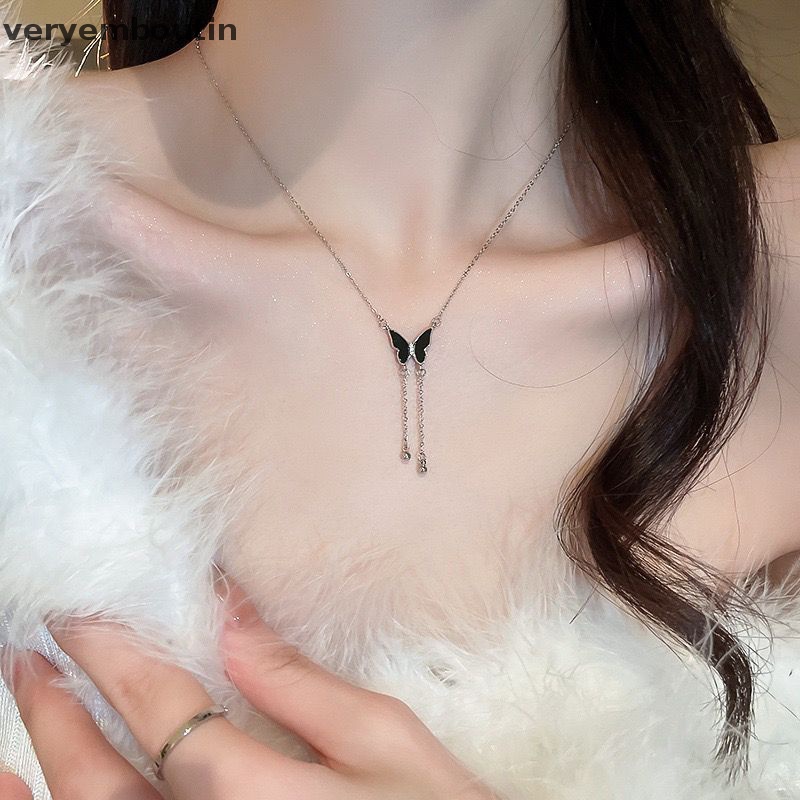 Vòng cổ Nhiều Lớp Mặt Hình Bướm Đen Phong Cách Cổ Điển Thời Trang Cho Nữ