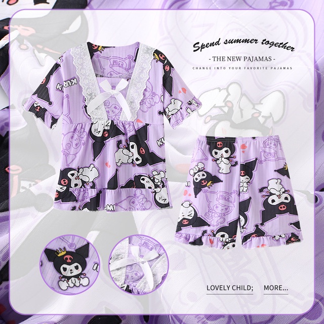 Bộ Đồ Ngủ Tay Ngắn In Hình Sanrio Hello Kitty Kuromi Cinnamoroll Dễ Thương Thời Trang Mùa Hè Cho Bé
