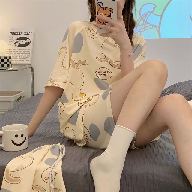 Bộ Đồ Ngủ Dáng Rộng Mềm Mại Thoải Mái In Hình Cinnamoroll Kuromi Sanrios Đáng Yêu Thời Trang Mùa Hè Đơn Giản Dành Cho Bạn Nữ
