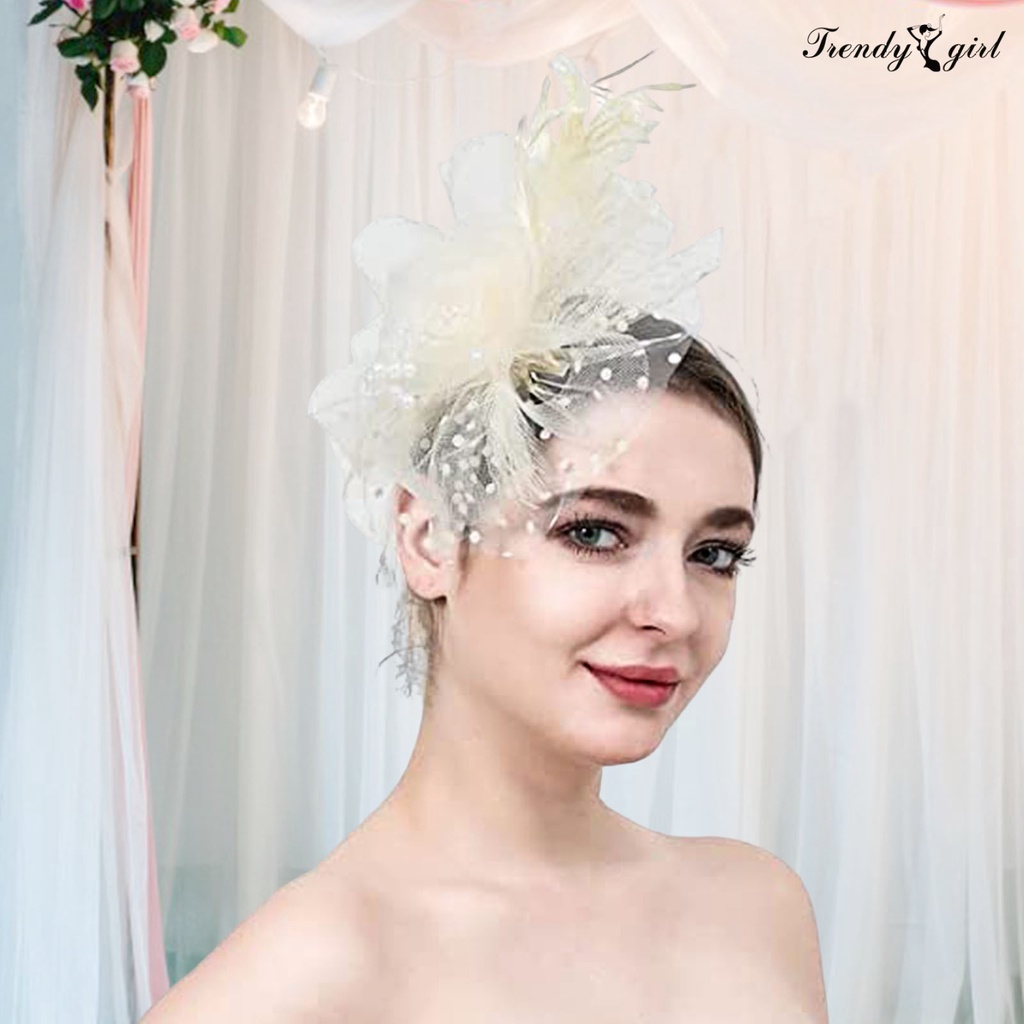 Tl.2 Phụ Kiện Cài Tóc Trang Trí Tóc Cho Cô Dâu Hình Nón Lưới Đính Hoa Lông Vũ Trang Trí Tiệc Cưới Sân Khấu